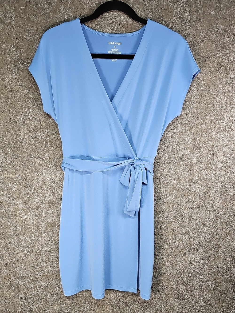 Women's Nine West Dolman Sleeve Tie Waist Faux Wrap Dress, Blue, Size Small